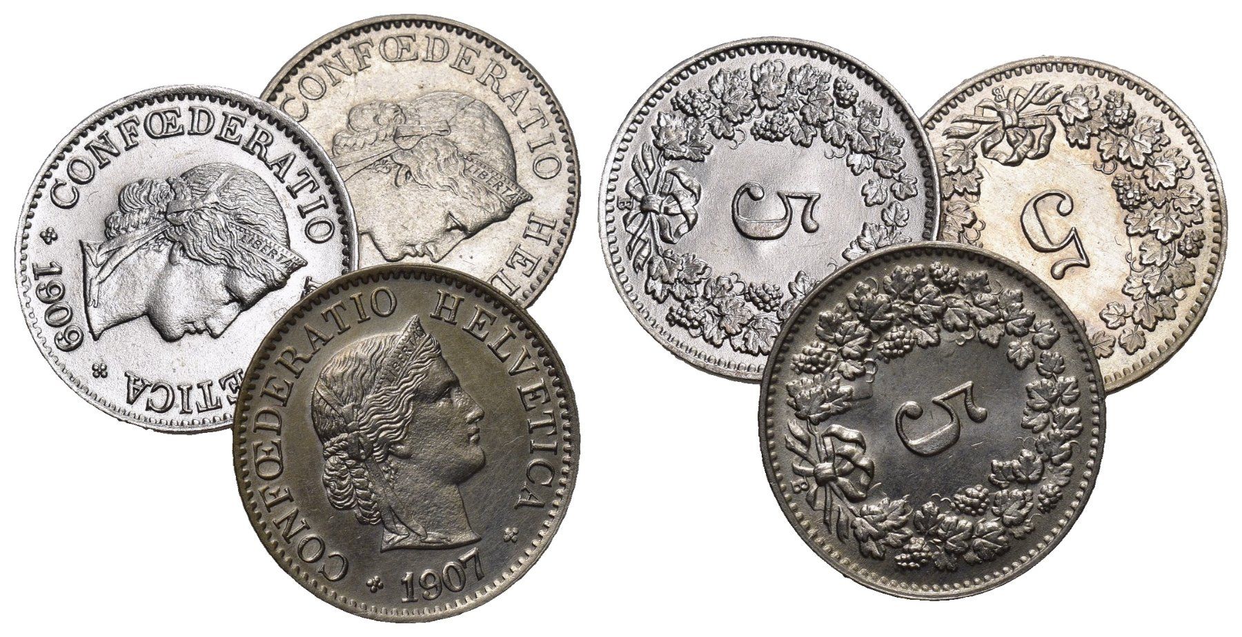 Tutti le monete: Schweiz 1906+1907+1909 – Usato da Bern venduto da numismatictops