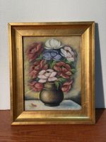 Vintage Floral Pastel Drawing G. V. 1927 Gold Frame