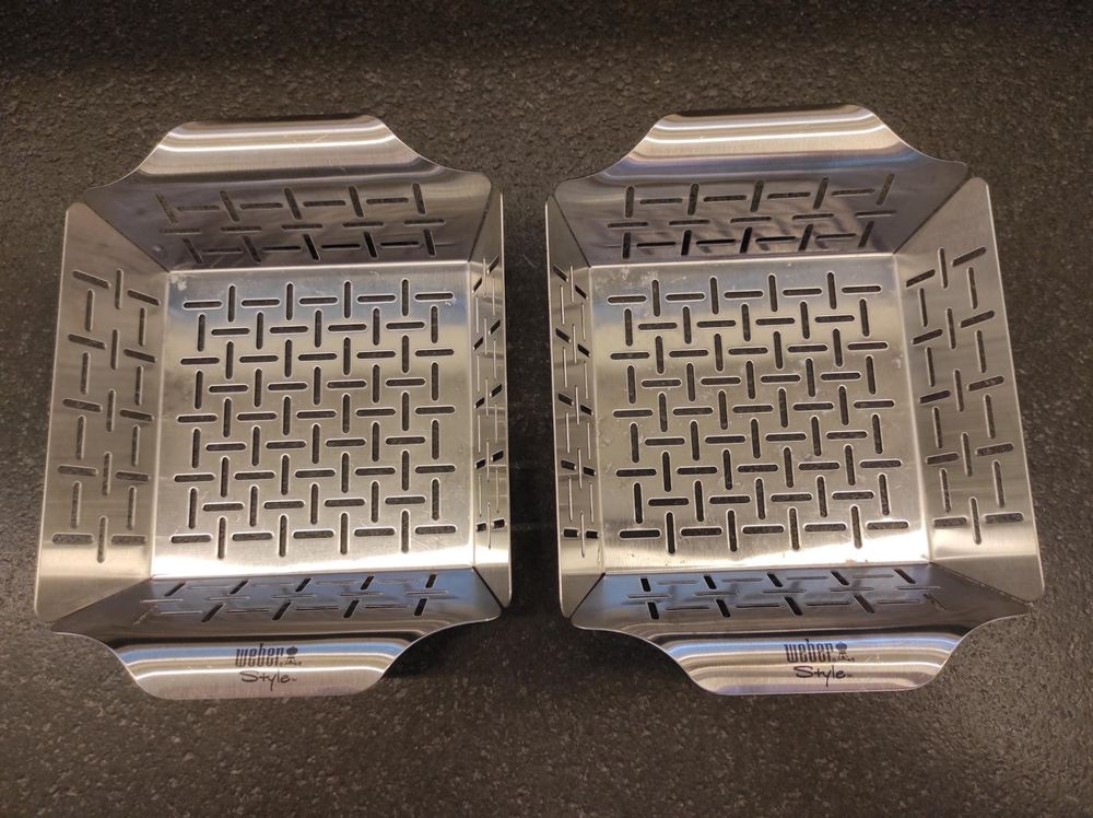 2 Stück Grillpfannen Edelstahl - Grillschalen Mit Löchern 35x25cm