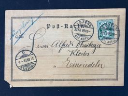 Schweiz 1899 Post-Karte Basler Taube Luzern nach Einsiedeln