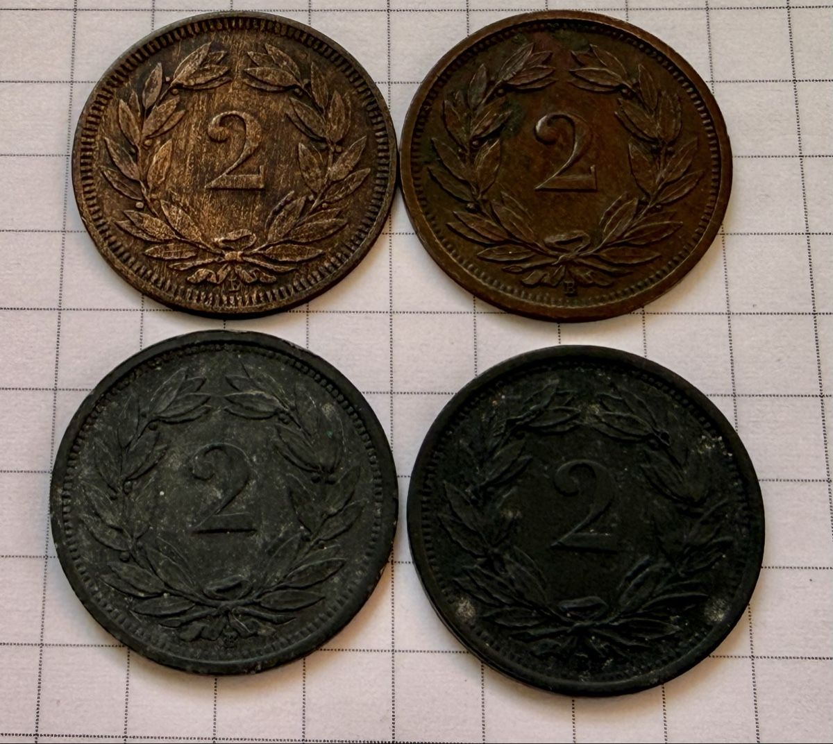 Tutti le monete: Lot 2 Rappen 1893 - 1945 – Usato da Zürich venduto da daki81 1