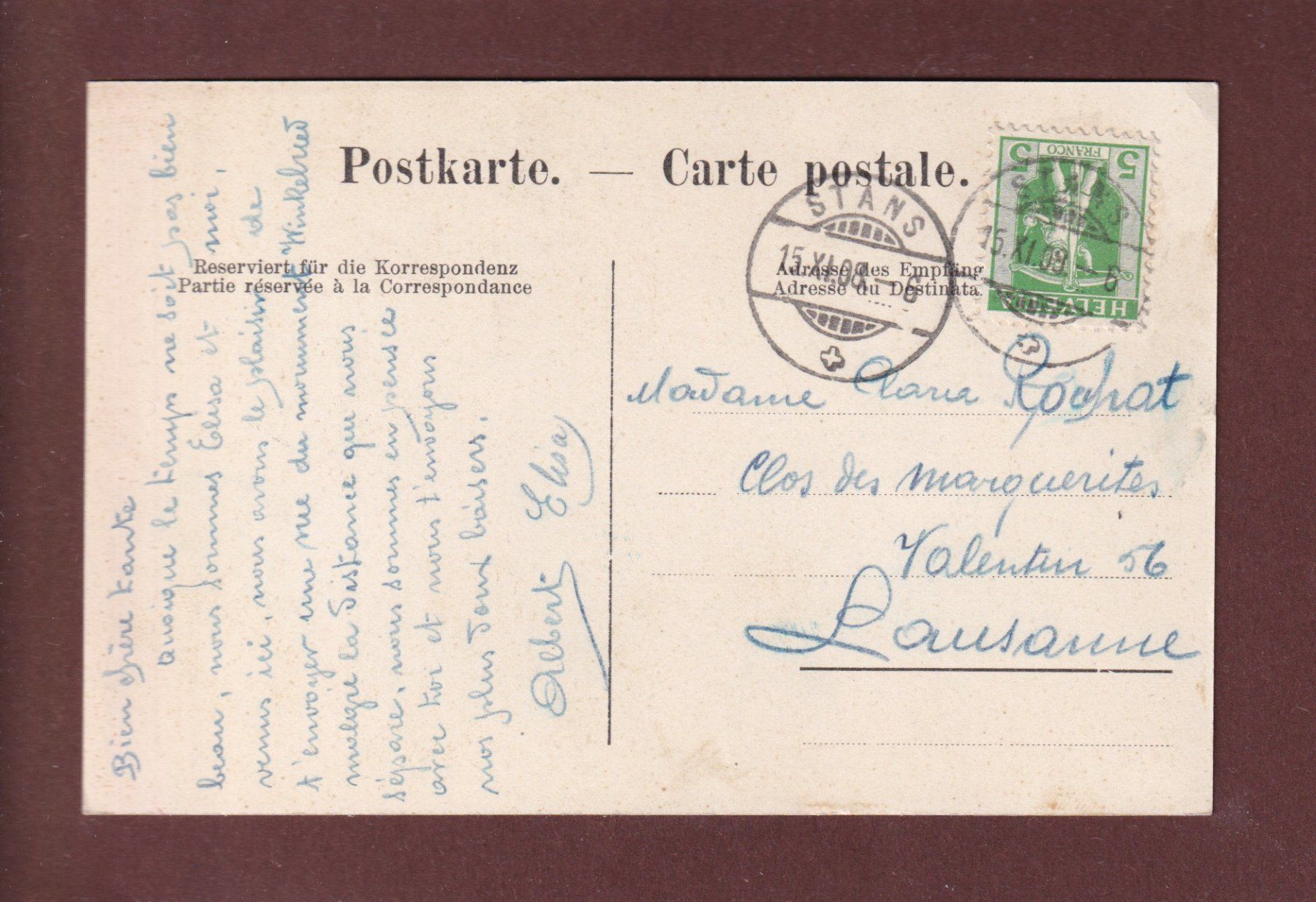 Cartoline postali: STANS - Winkelried-Denkmal - 1908 – Usato da Pully venduto da nicecards 1