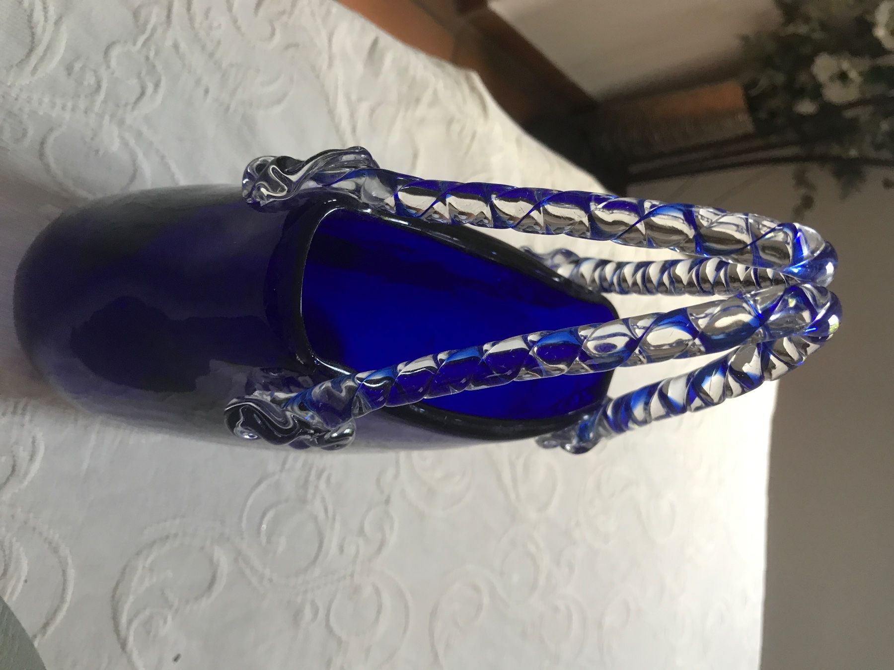 Murano Bicchieri: Murano Glas Handtasche, blau, mit Henkel, – Usato da Wettingen venduto da Andres54 3