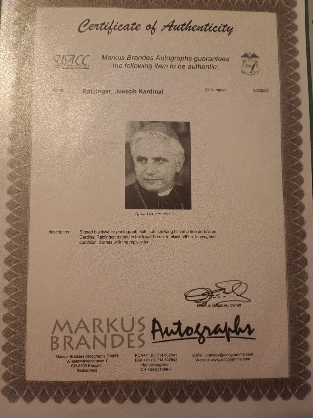 Autografi: Benedikt XVI / Joseph Ratzinger - handsigniert – Usato da Menziken venduto da Artographs 2