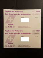 Swissair 2 Flugbons für Aktionäre 1984 -  Sammlerstück!