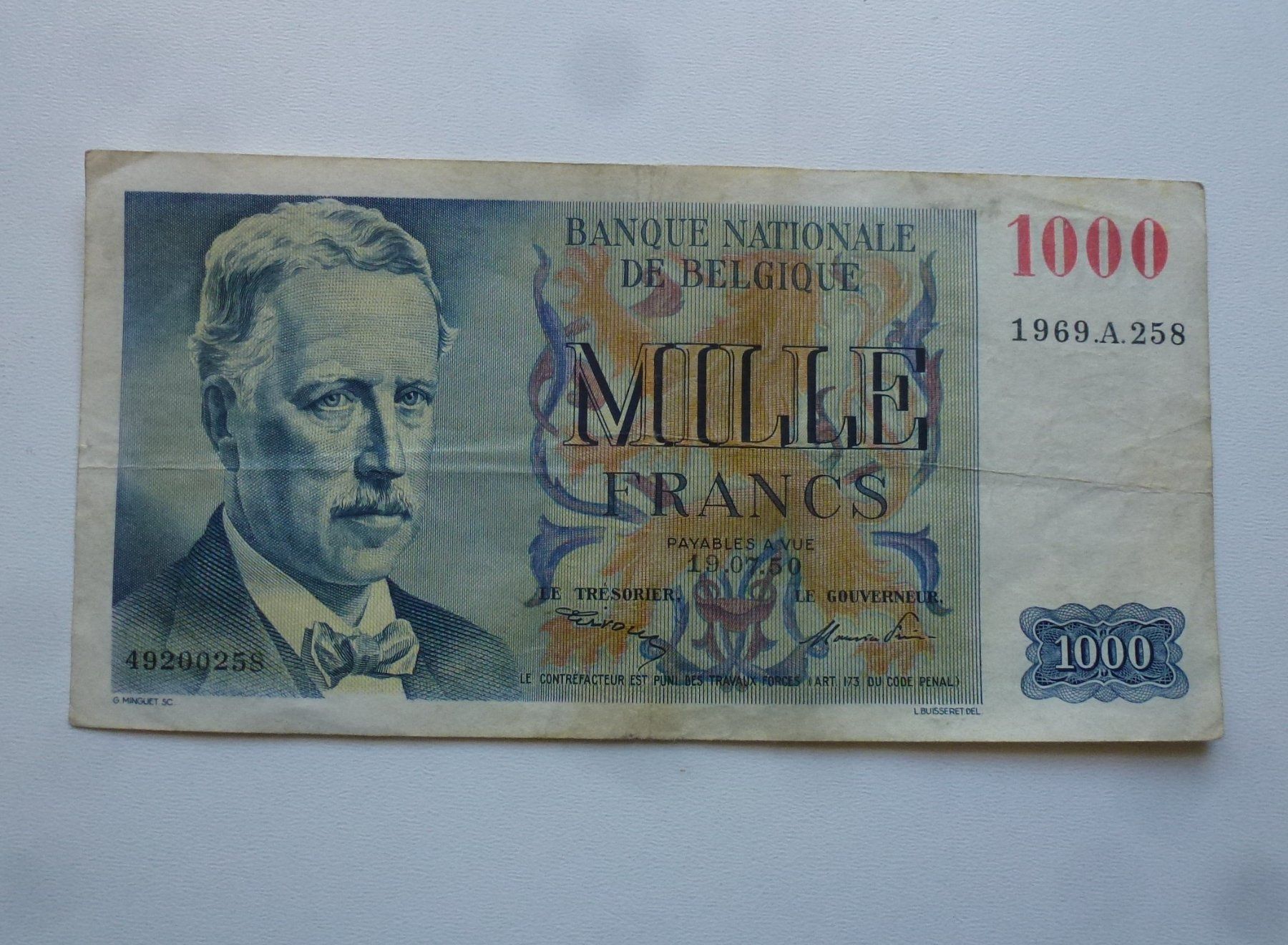 Banknoten: Belgien ++ 1000 Francs 19.07.1950 – Gebraucht aus Walkringen von Casablanca777