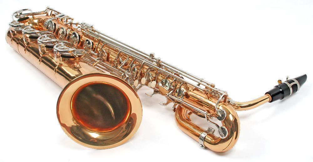 Bariton Saxophon mit Mundstück und Koffer in Messing/Chrom (Neu und ...