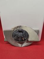 Brosche Silberfarben oval mit Stein und Struktur 7x4cm