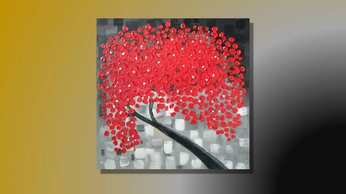 Gemälde: Roter Blütenbaum – Ölbild 60 x 60 cm – Neu (gemäss Beschreibung) aus Rebstein von binsandboxes.ch 3