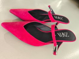Wunderschöne rosa Wildleder-Pantoletten von Zara EU39 Neu!