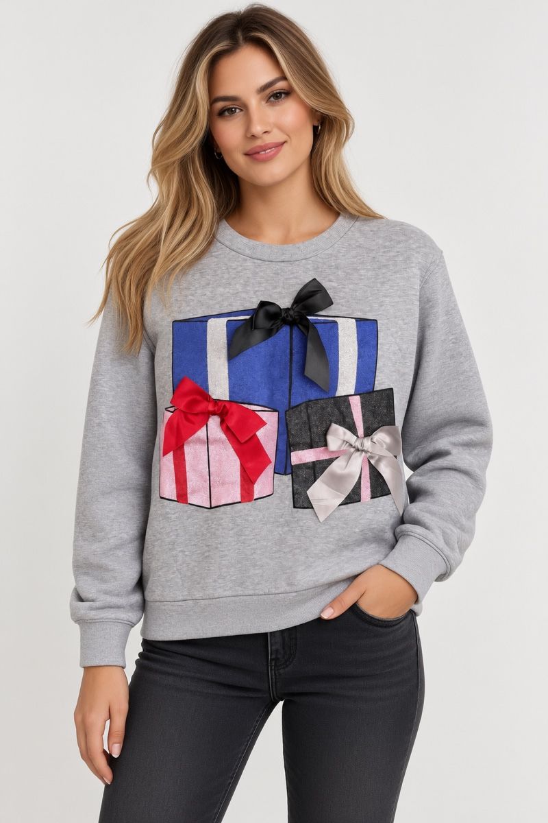 Maglioni & Felpe: Graues Sweatshirt mit Geschenkprint, Grösse L – Usato da Winterthur venduto da -BeHappy24-