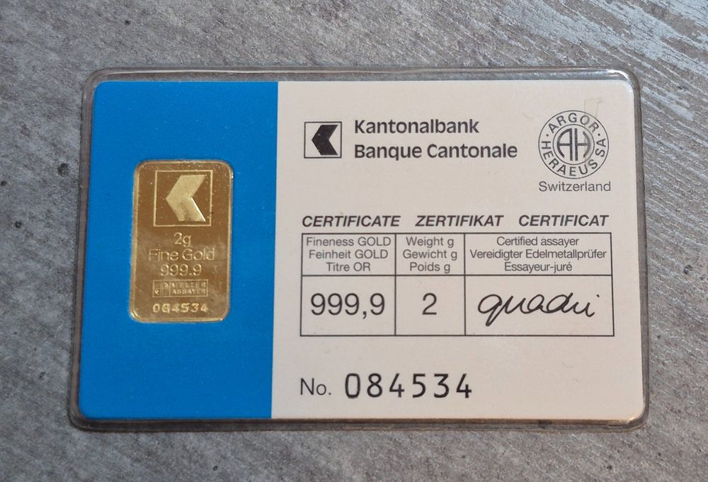 2 g. Gold ZKB (Gebraucht) in Schlieren für CHF 240 – mit Lieferung auf ...