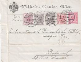 Wien 1897, Ganzsache mit Perfin-Zusatzfrankatur n. Bruxelles