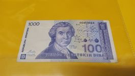 Kroatien 1000 Dinar Banknote - Seltenes Sammlerstueck! 1991