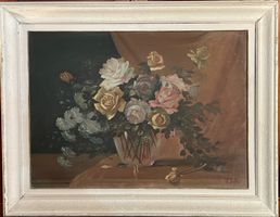 Dipinto tempera su tavola, Vaso di fiori, Raffaele Baldi