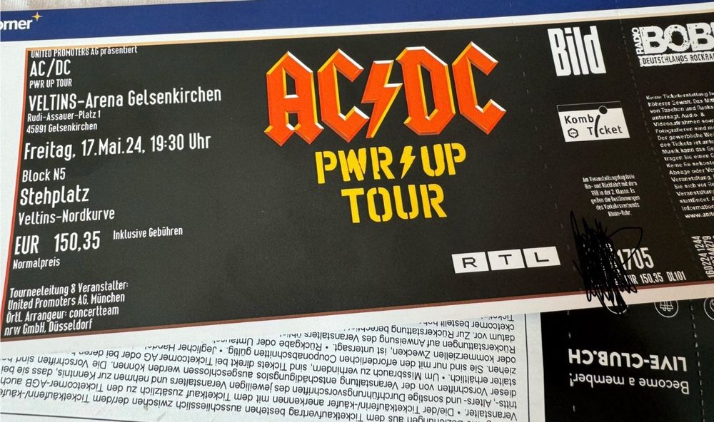AC/DC Gelsenkirchen Ticket Stehplatz Kaufen auf Ricardo