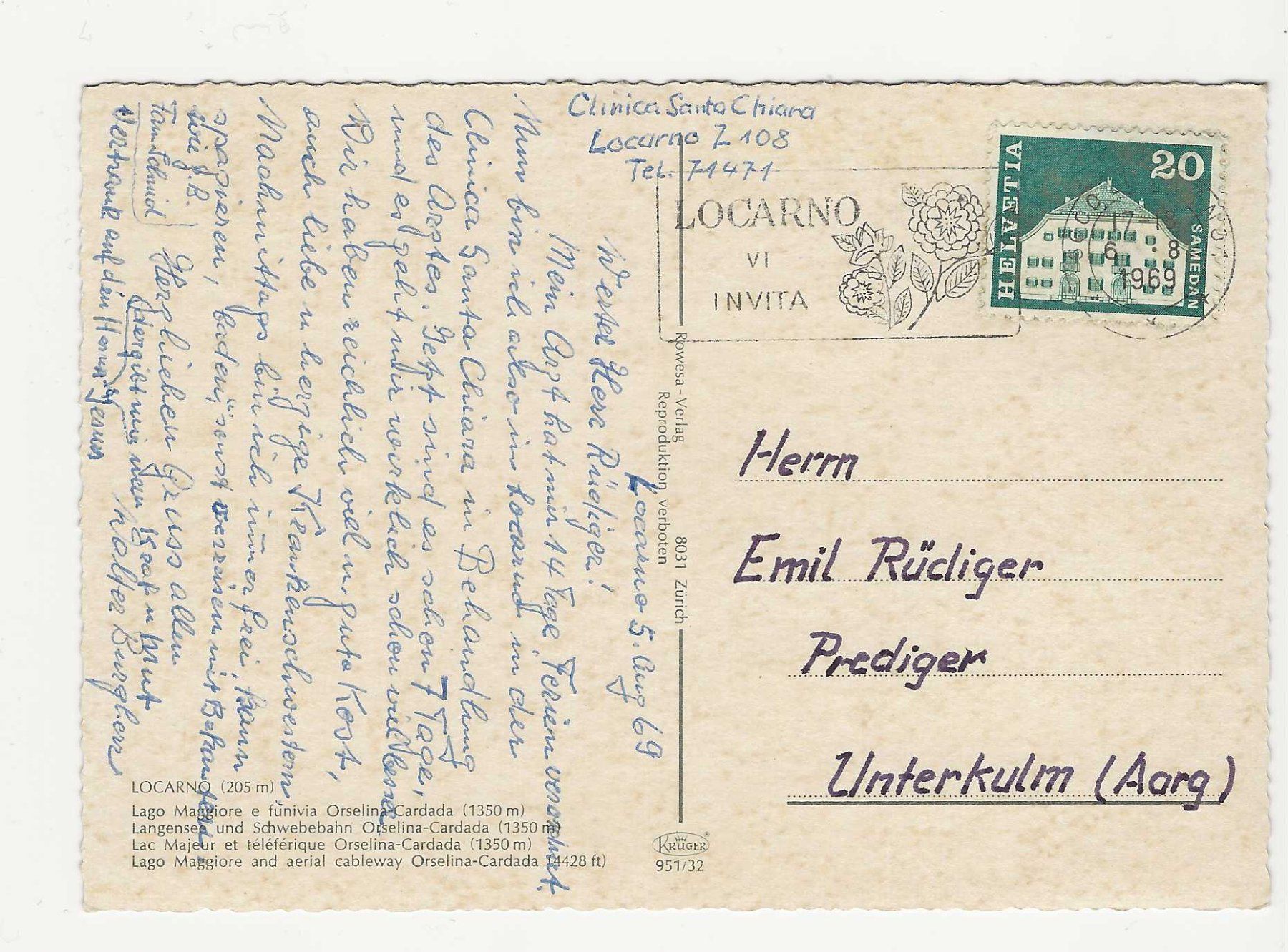 Cartoline postali: LOCARNO    SCHWEBEBAHN  ORSELINA - CARDADA – Usato da Küttigen venduto da rolypo 1