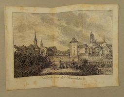 ZÜRICH VON DER BAUSCHANZE, KUPFERSTICH 1814