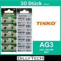 Tinko AG3/LR41/SR41SW/SR41 Knopfzellenbatterie - 30 Stk.