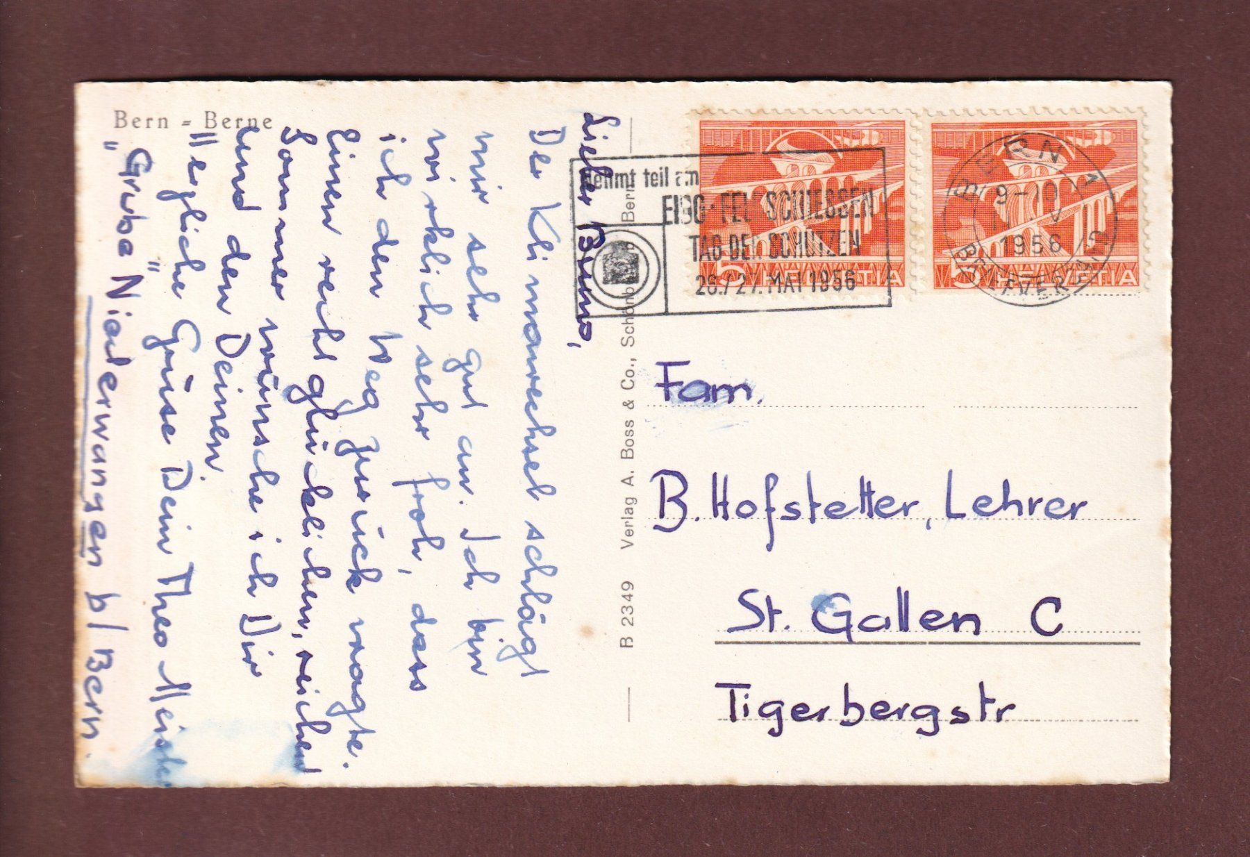 Cartoline postali: BERN - Flugaufnahme - 1956 – Usato da Pully venduto da nicecards 1