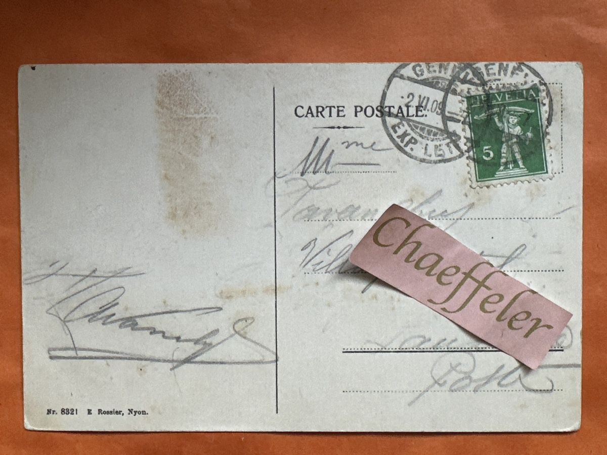 Cartoline postali: 1909 Genève – Usato da Zürich venduto da Chaeffeler 1