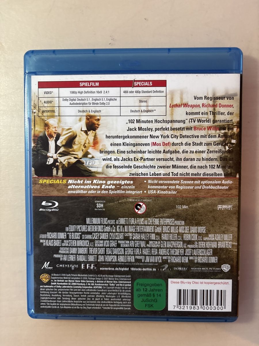 Tutti i DVDs: 16 Blocks Blu-ray mit Bruce Willis und alternativen Enden – Usato da Ruswil venduto da Slivio_ 1