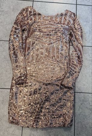 Damen Kleid Pailletten Roségold langärmlig guter Zustand