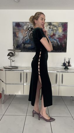 Damen Samtkleid Dunkelgrün Grösse M Neuer Zustand