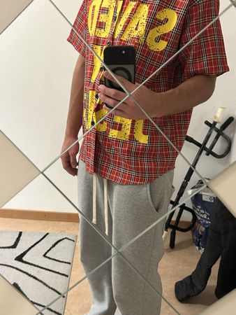 Herren Hemd kariert rot gelb Aufdruck guter Zustand