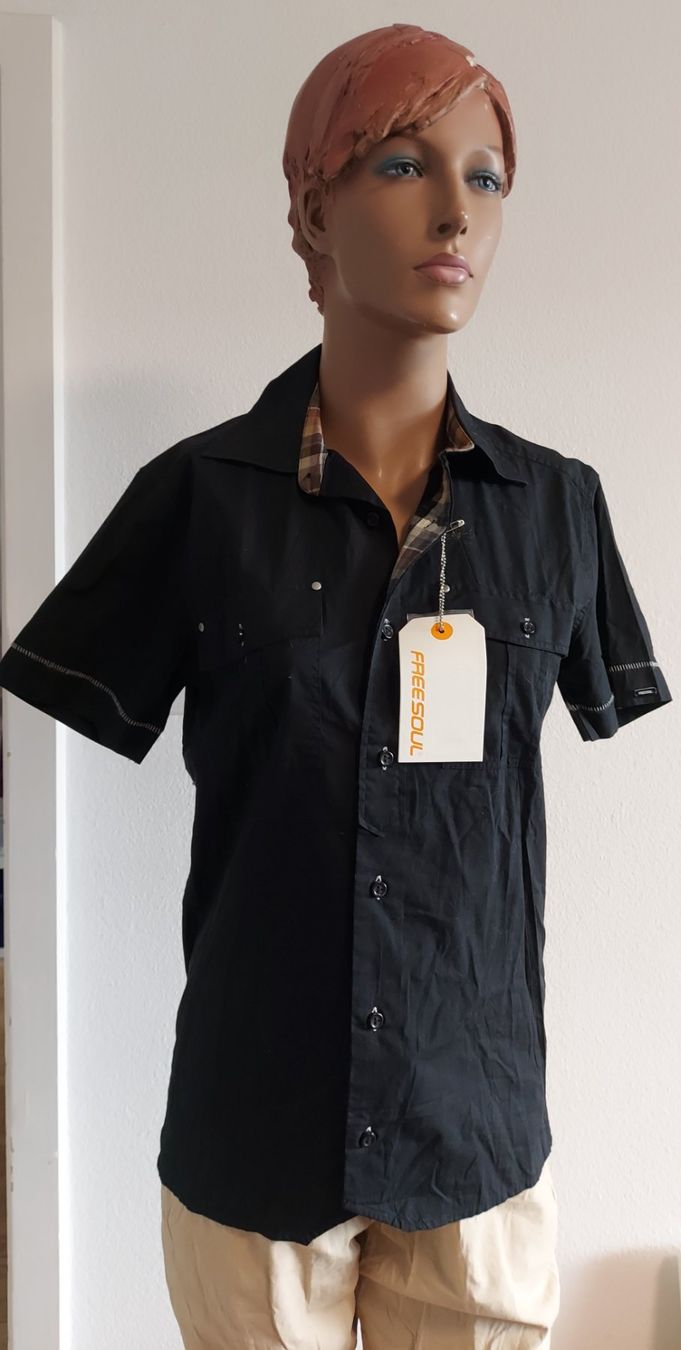 Camicette: Freesoul Hemd kurzarm S schwarz mit Karo Kragen – Nuovo e nell'imballaggio originale da Basel venduto da Mazzo84