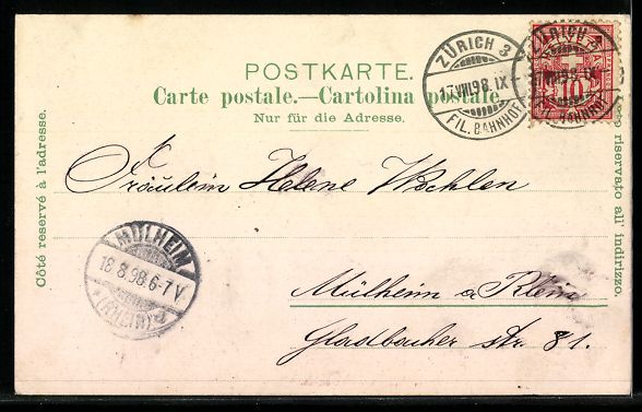 Cartoline postali: Litho Zürich, Bahnhof und Polytechnikum – Usato da Berlin venduto da bartko-reher 1