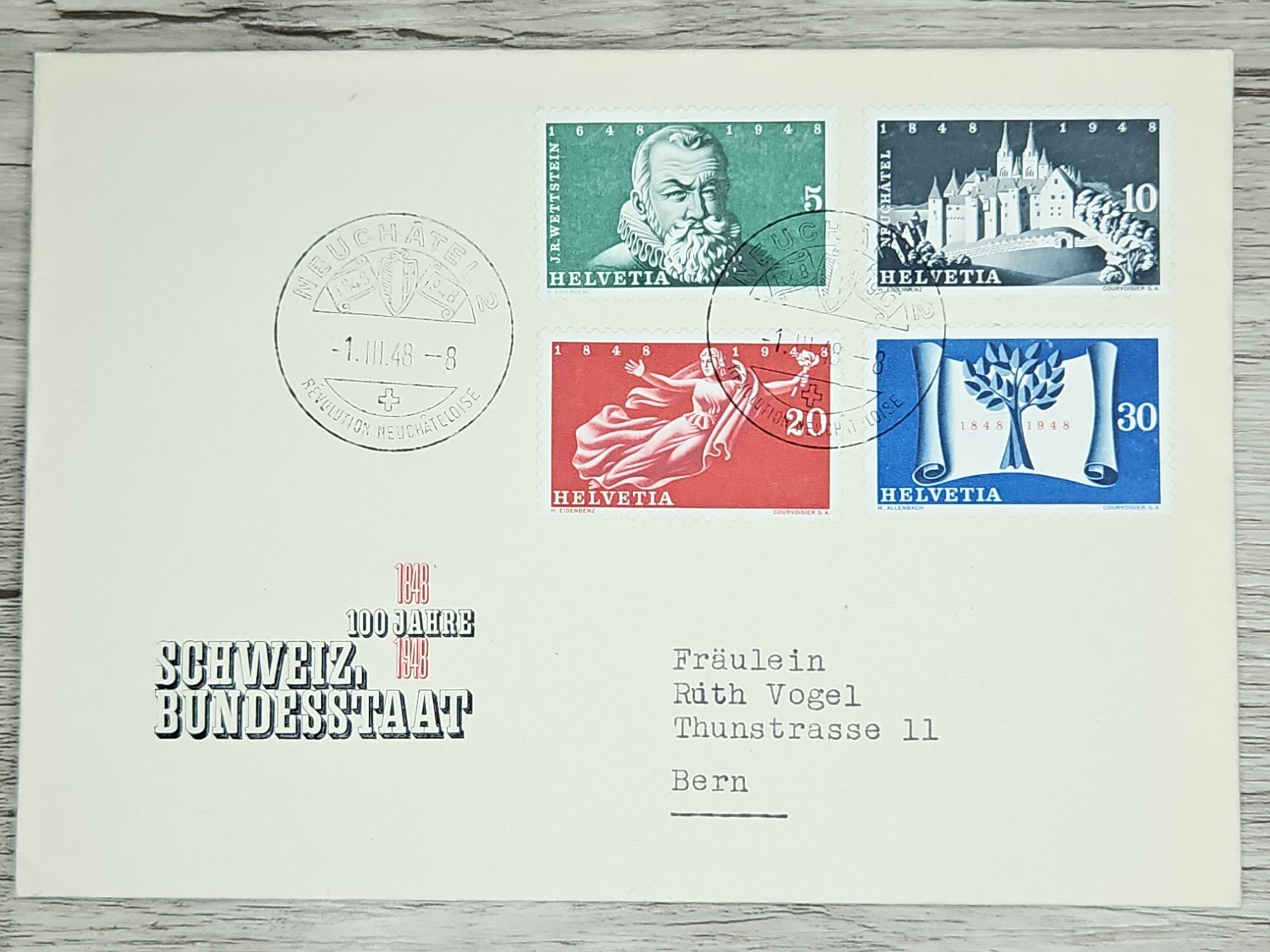 Tutti i francobolli: CL02 Enveloppe + Timbre Suisse 1948 – Usato da Cousset venduto da Patrick_Collections