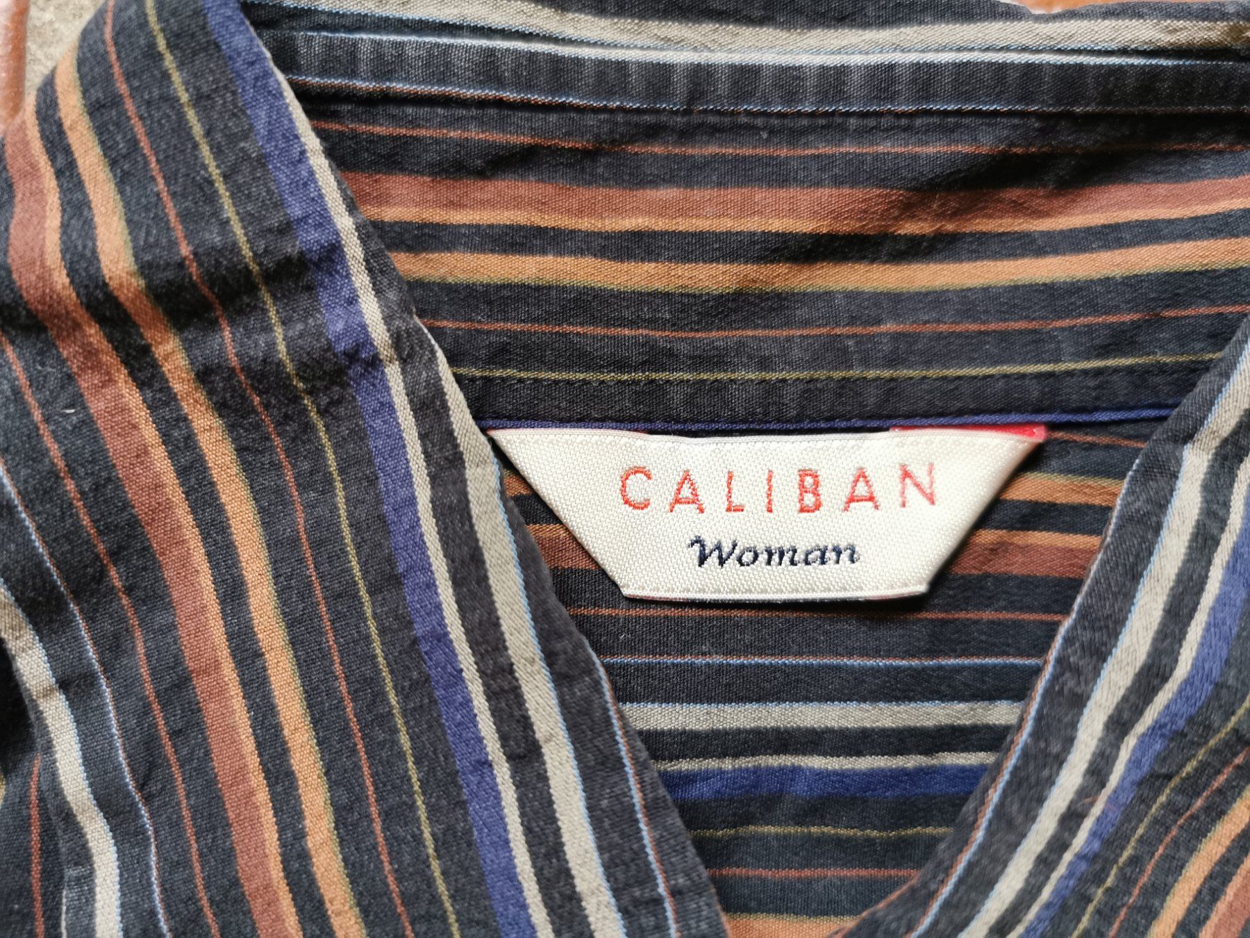 Blusen: CALIBAN; Bluse braun/blau gestreift Gr. 46 – Gebraucht aus Boniswil von Totomat-Lady 2