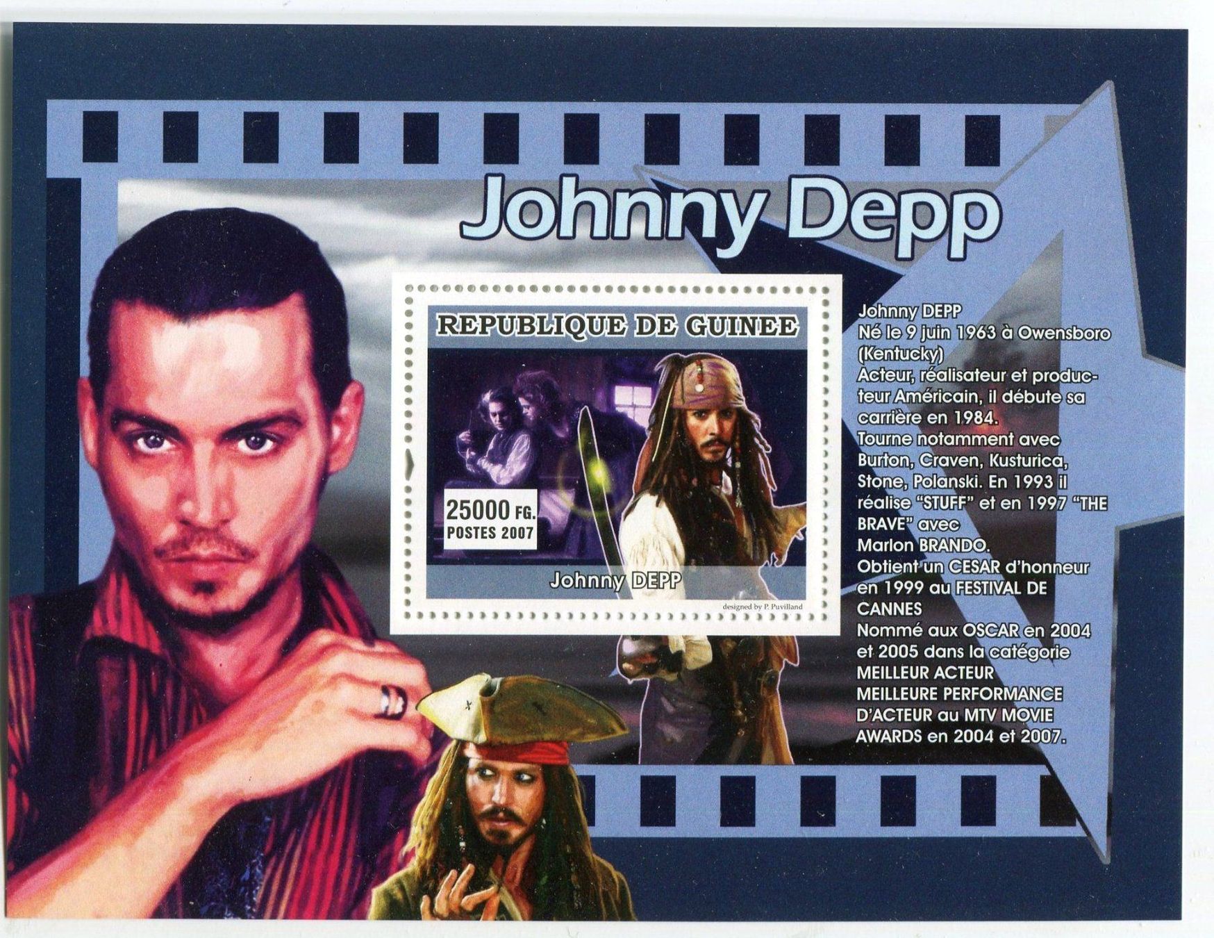 Tutti i francobolli: Block "Johnny Depp". Guinea. – Nuovo e nell'imballaggio originale da Basel venduto da Butsch5