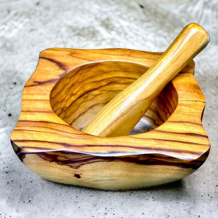 Mortier Et Pilon En Bois D'olivier - 20 Cm - Fait Main Tunisie - Neuf