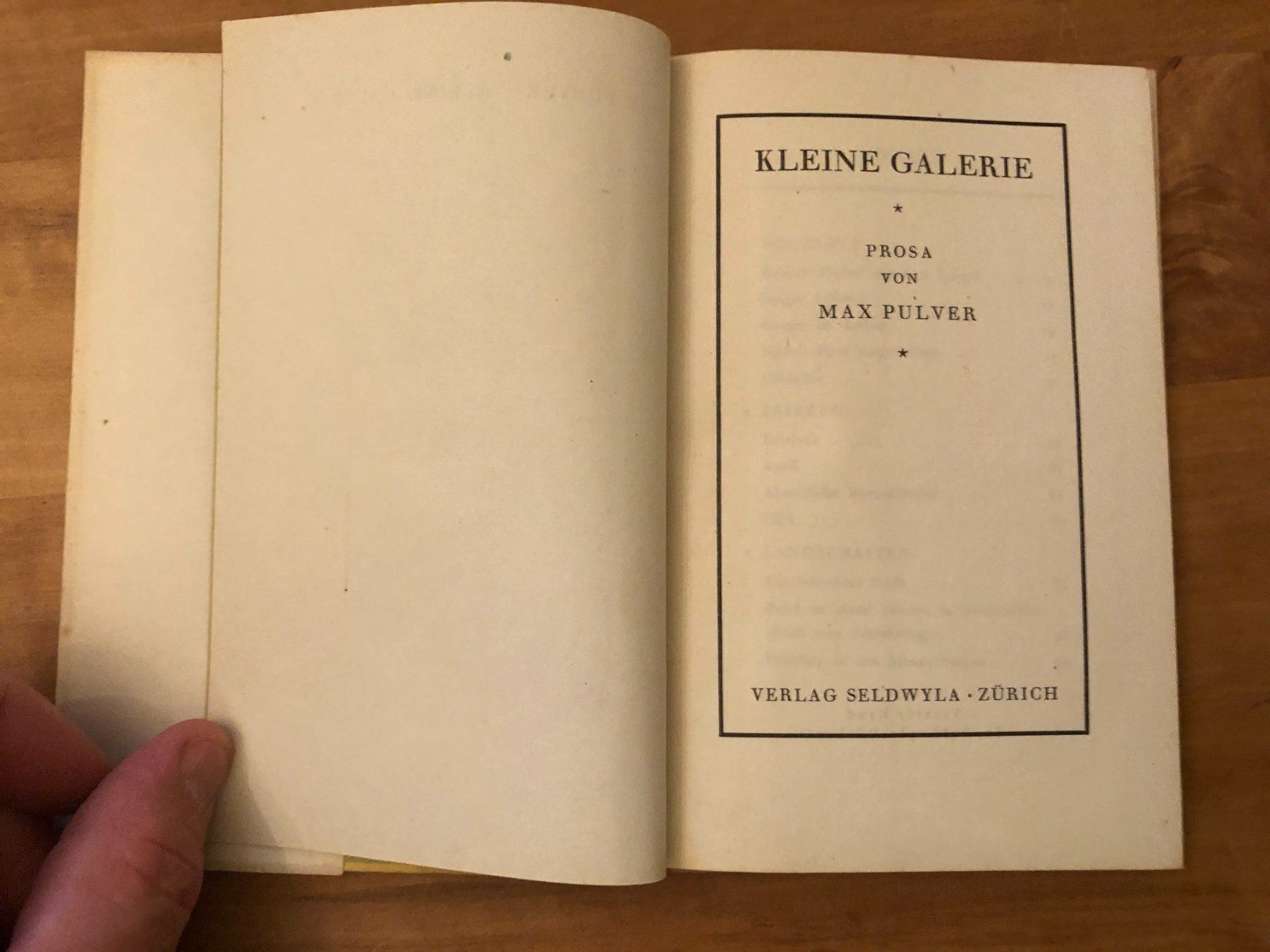 Libri: Max Pulver: Kleine Galerie. Prosa – Usato da Zürich venduto da allp 2