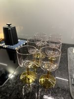 6 HAY Wine Glasses Pink Glass with Yellow Stem Set