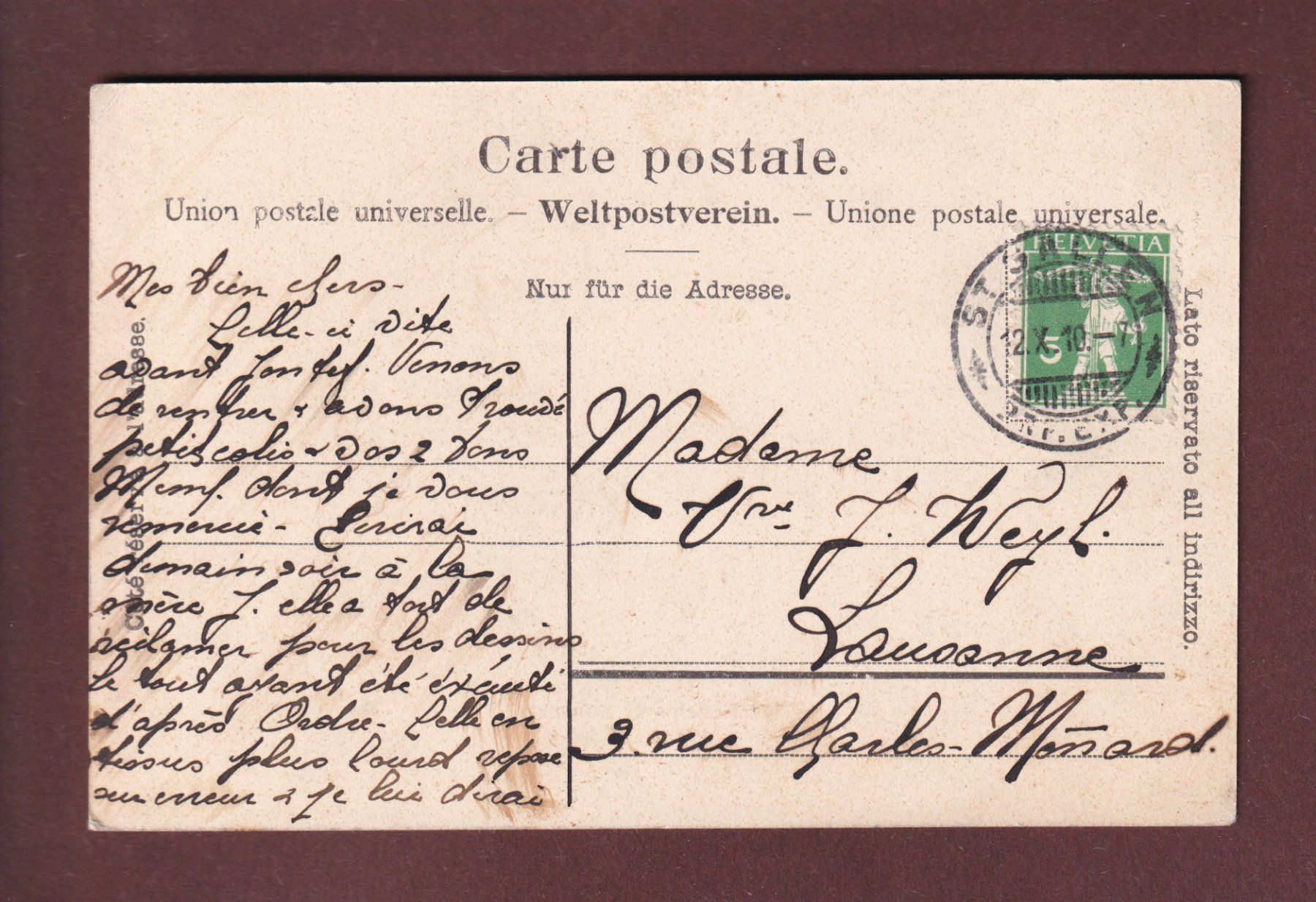 Cartoline postali: ST. GALLEN - Marktplatz - Tram - 1910 – Usato da Pully venduto da nicecards 1