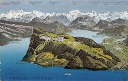 Vogelschau-AK: Bürgenstock & Vierwaldstättersee