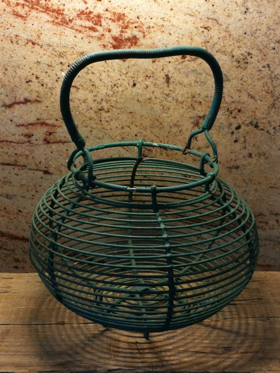 CVHOMEDECO Antiker Eierkorb Aus Draht - Vintage Sammelkorb 19,5cm Schwarz Mit Griff