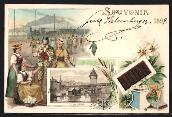 Cartes postales: Litho Lucerne, Ortspartie, Bahnhof – D'occasion à Berlin par bartko-reher