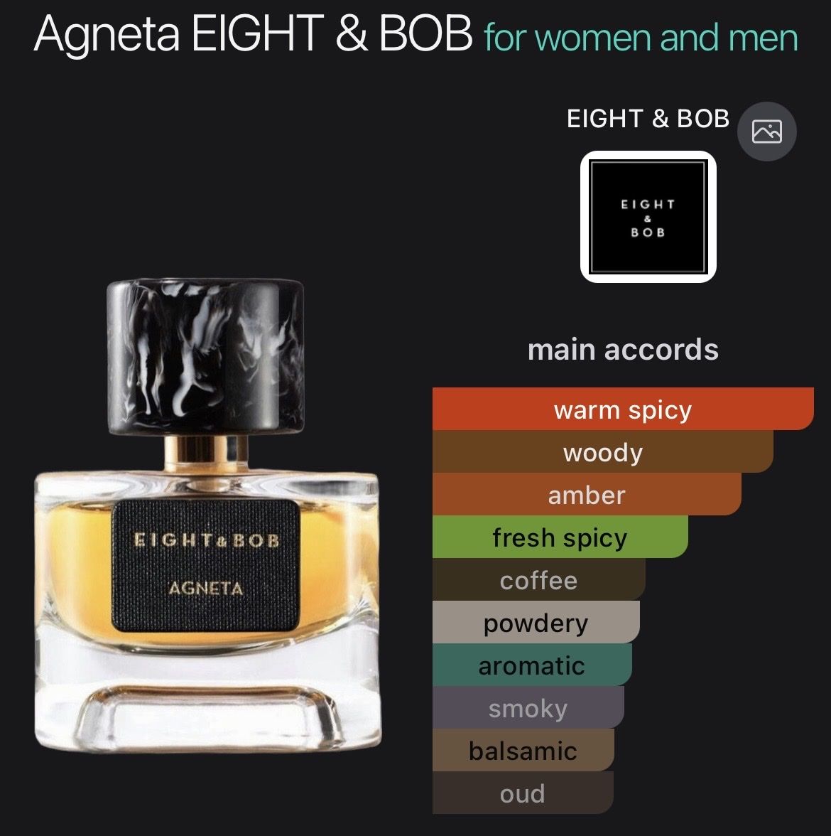 Profumi & Eau de Toilette: NICHE - EXDP Agneta by Eight & Bob (decant) – Nuovo (secondo la descrizione) da Genève venduto da StaceyH 1
