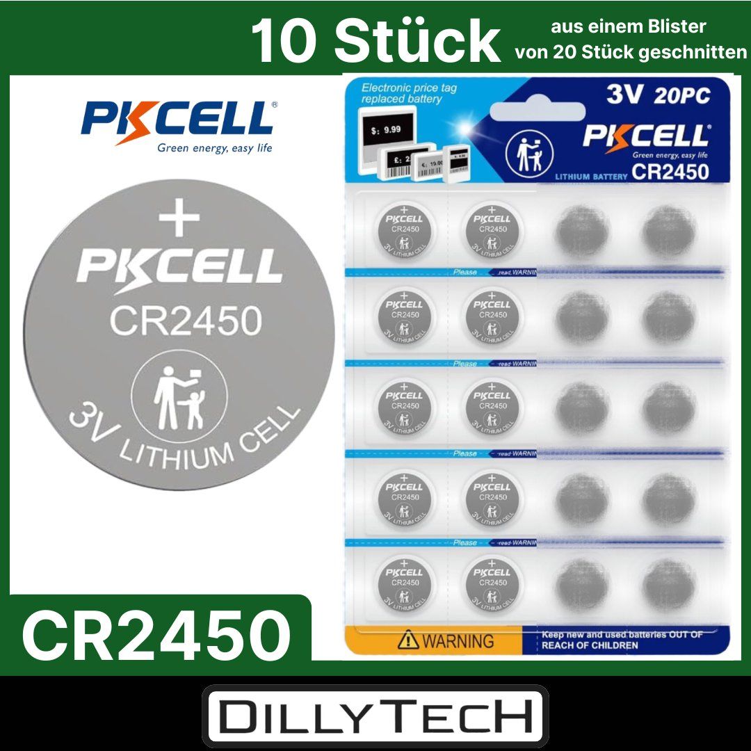 Akkus & Batterien: PKCELL CR2450 Knopfzellenbatterie - 10 Stk. – Neu und originalverpackt aus Meilen von DillyTecH