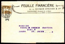 1915 Streifband 3Rp Überdruck Banque Steiner Privat Zudruck