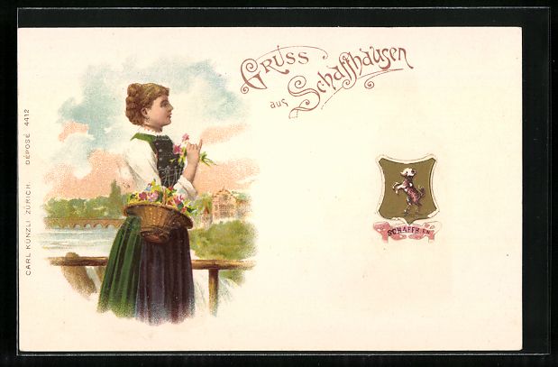 Cartoline postali: Litho Schaffhausen, Schweizerin in Trach – Usato da Berlin venduto da bartko-reher