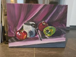 Gemälde "Äpfel mit Löffel" handgemalt, Acryl. 30 cm X 40 cm