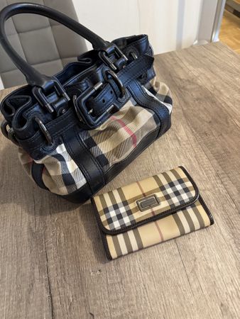 Sac à main et portefeuille Burberry en toile et cuir authent