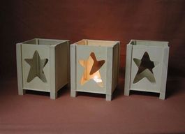 3 Windlichter weiss mit Stern.