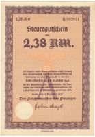 DR 2,38 RM Steuer Gutschein - Berlin 1937 - HWP Wertpapier