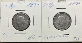 Schweiz Set 20 Rappen 1891 + 1894 B minim verdreht